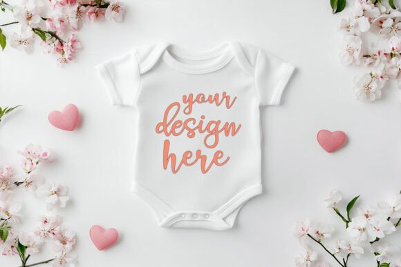Baby Bodysuit Valentine’s Day Mockup for Product Mockups and Graphics