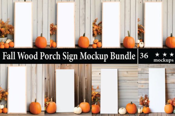 Fall Wood Porch Sign Mockup Bundle for Product Mockups and Graphics