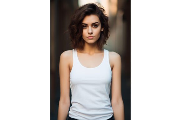 Female Wearing White Tank Top Mockup - Graphics for Product Mockups
