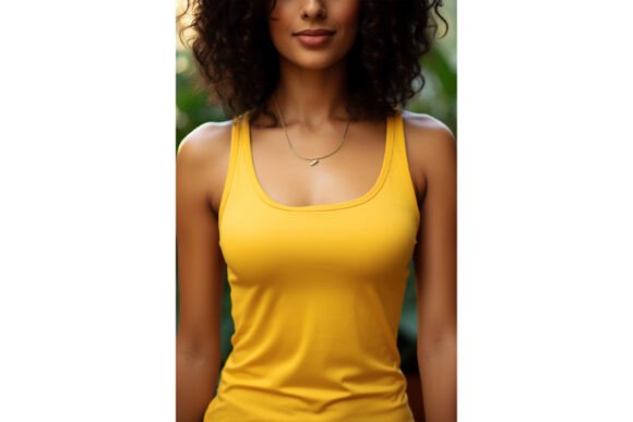 Female Wearing Yellow Tank Top Mockup for Graphics and Product Mockups